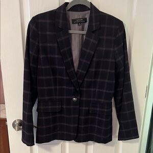 Tahari Women's Dark Navy Plaid Blazer